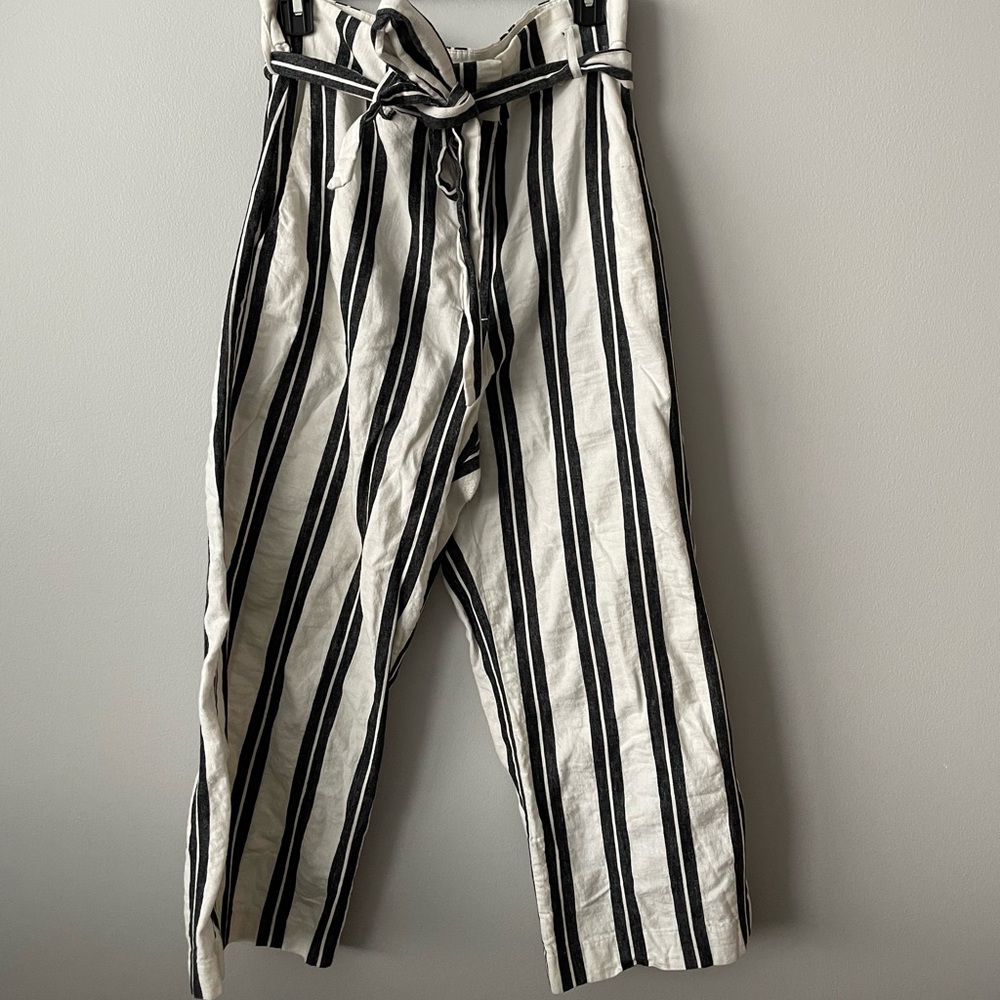 H&M Wide Leg Stripped Linen Pants Size 14